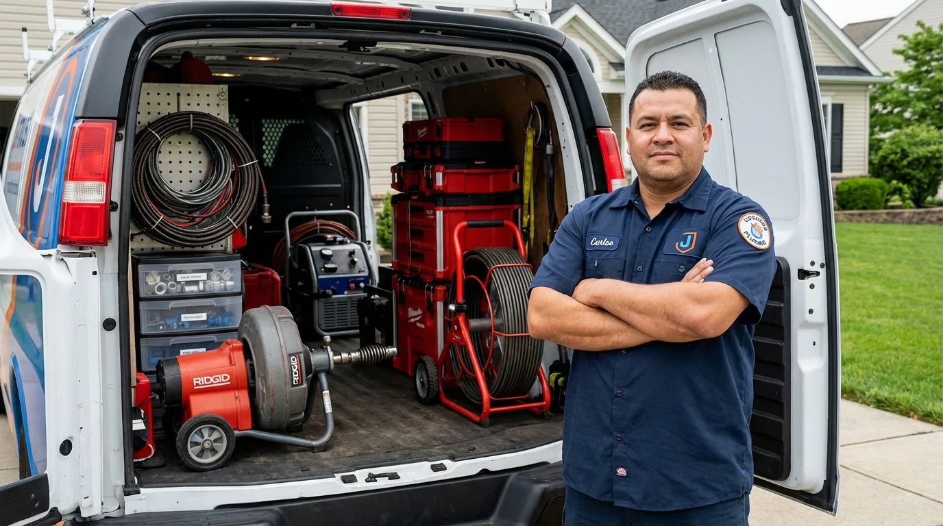 Professional drain cleaning equipment and Johns Plumbing LLC plumber in Unionville