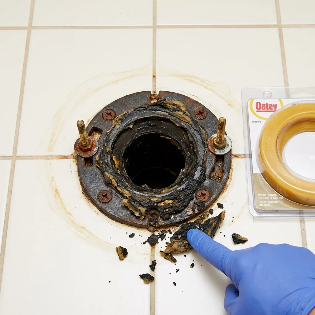 Failed wax ring showing water seepage at the base of a toilet in a Unionville, TN home