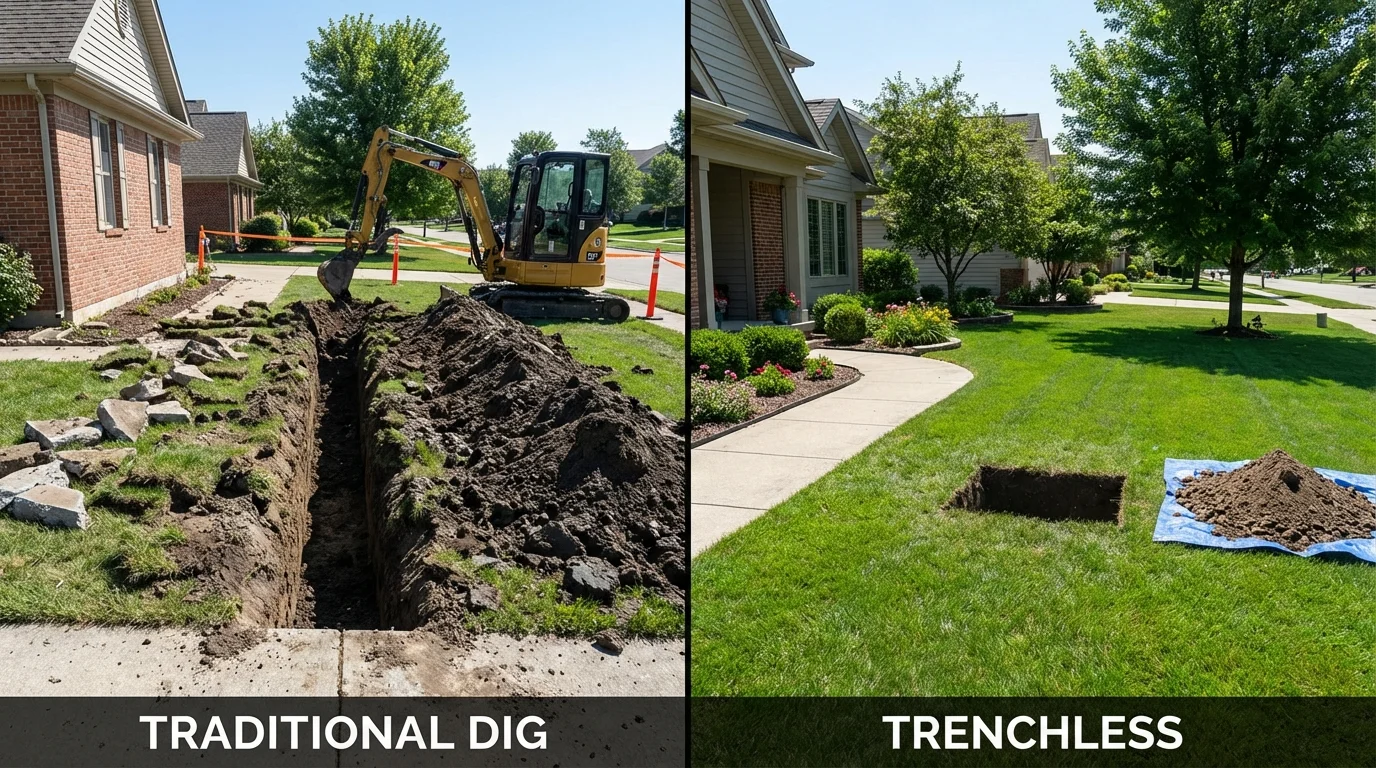 Trenchless sewer repair with minimal yard damage versus traditional excavation in Unionville, TN